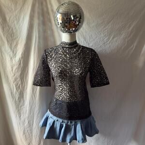 Black lace mock neck top